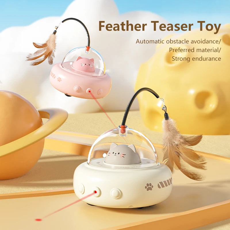Interactive UFO Cat Toy with Bell & Feather