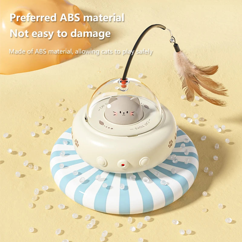Interactive UFO Cat Toy with Bell & Feather