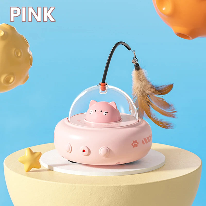 Interactive UFO Cat Toy with Bell & Feather