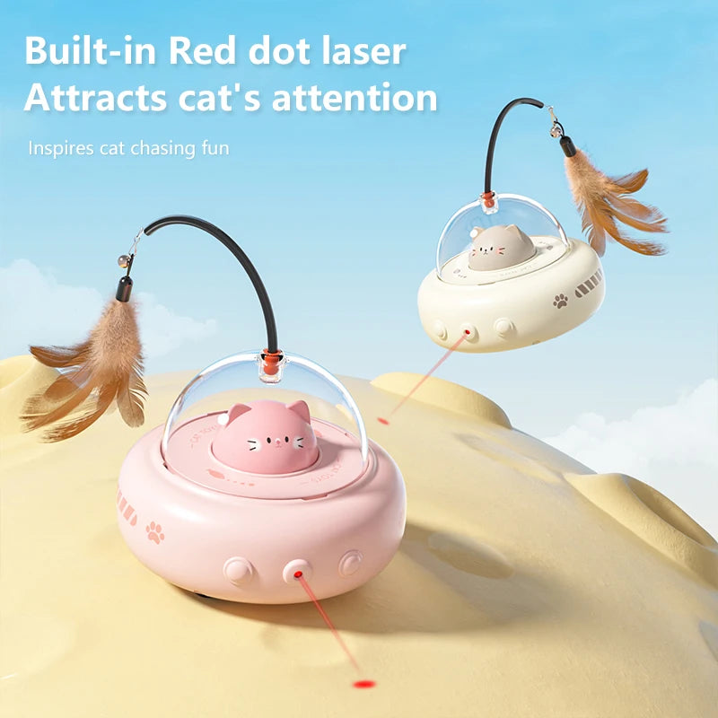 Interactive UFO Cat Toy with Bell & Feather